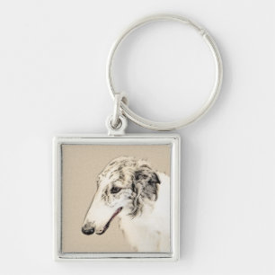 Llavero Borzoi (Brindle plateado) Pintura original de arte
