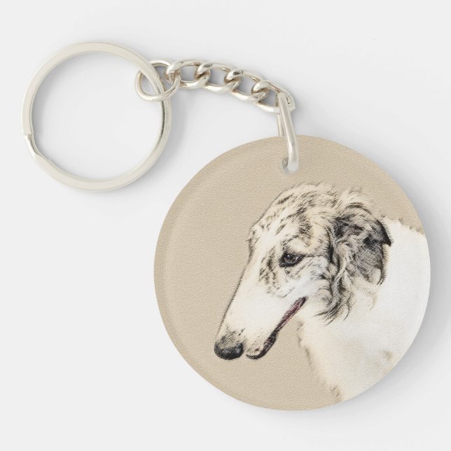 Llavero Borzoi (Brindle plateado) Pintura original de arte (Frente)
