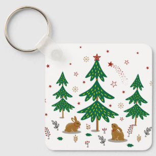 Llavero Bosque de Navidad estrellado con conejos