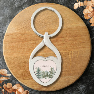 Llavero Bosque de pino en acuarela y rústico de montaña