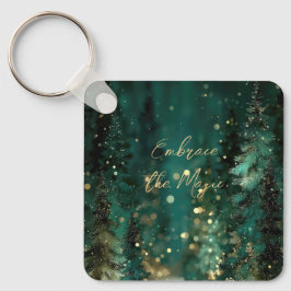Llavero Bosque dorado mágico verde turquesa con Bokeh