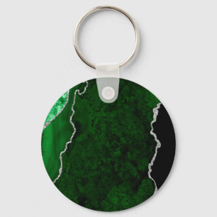 Llavero Bosque Glamuroso Mármol Verde Chic Brillo de Plata