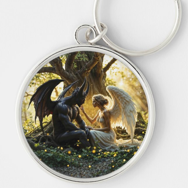 Llavero Bosque místico del demonio del ángel blanco negro (Frente)