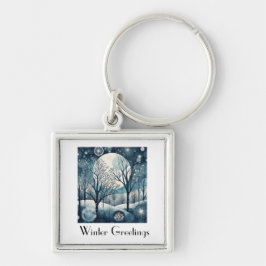 Llavero Bosque nórdico iluminado por la luna, personalizab