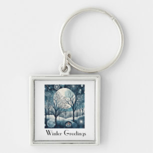 Llavero Bosque nórdico iluminado por la luna, personalizab