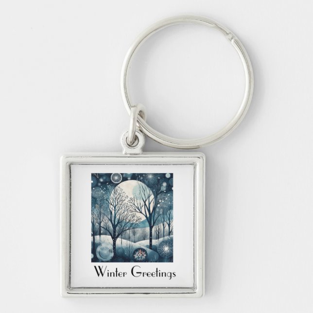 Llavero Bosque nórdico iluminado por la luna, personalizab (Frente)