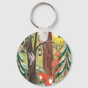 Llavero Bosque verde con animales de bosque