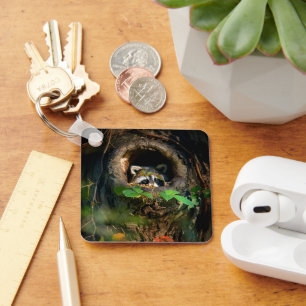 Llavero Bosques   Raccoon Peeking