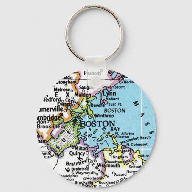 Llavero Boston, Massachusetts Vintage Map Keychain (Anverso)