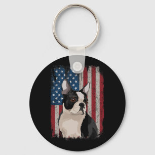 Llavero Boston Terrier Bandera Estadounidense Patriótica 4