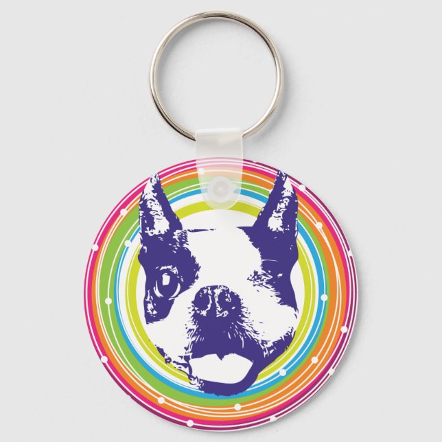 Llavero Boston Terrier - Círculos coloridos (Anverso)