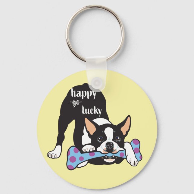 Llavero Boston Terrier. Feliz (Anverso)