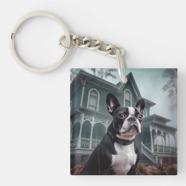 Llavero Boston Terrier Halloween Aterrador (Frente)