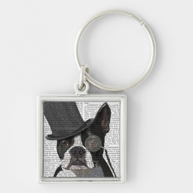 Llavero Boston Terrier, hedor formal y Gorra (Frente)