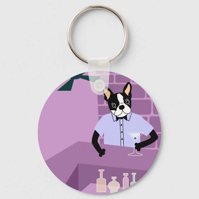 Llavero Boston Terrier Martini Bar (Anverso)