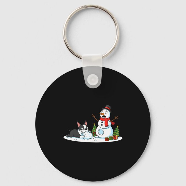 Llavero Boston Terrier Snowman Christmas Tree Xmas Womens  (Anverso)