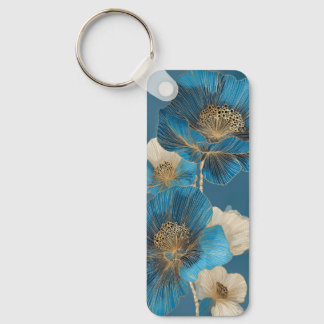 Llavero Botanical Blue Gold Line Art Poppy Floral