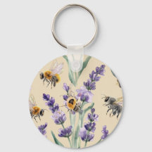 Llavero Botánico de Abeja y Lavanda