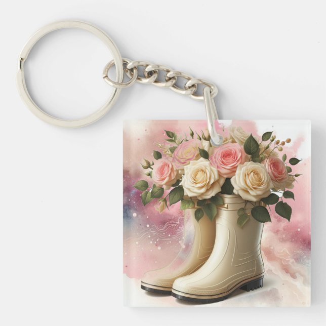 Llavero Botas de lluvia y rosas (Frente)