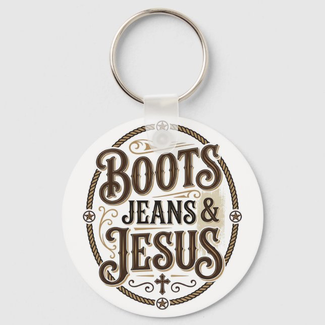 Llavero Botas Vaqueros & Jesús Fe Católica Occidental Vint (Anverso)