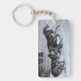 Llavero Bote de lobos corriendo por la nieve