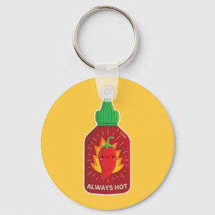 Llavero Botella de salsa de chile rojo siempre linda y cal
