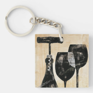 Llavero Botella de vino con dos vidrios