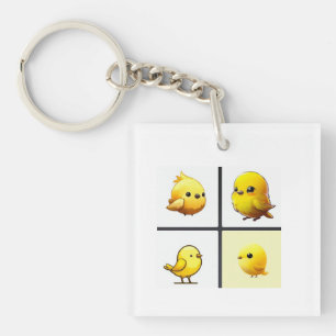 Llavero Botón con diseño pequeños pájaros adorables amaril
