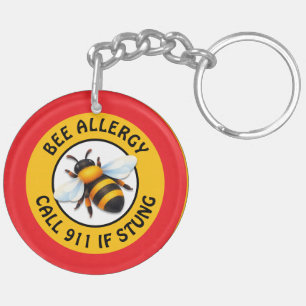 Llavero Botón de Alerta de Alergia Grave a Abejas Adverten