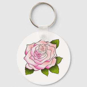 Llavero Botón de dibujo rosa rosado de vintage