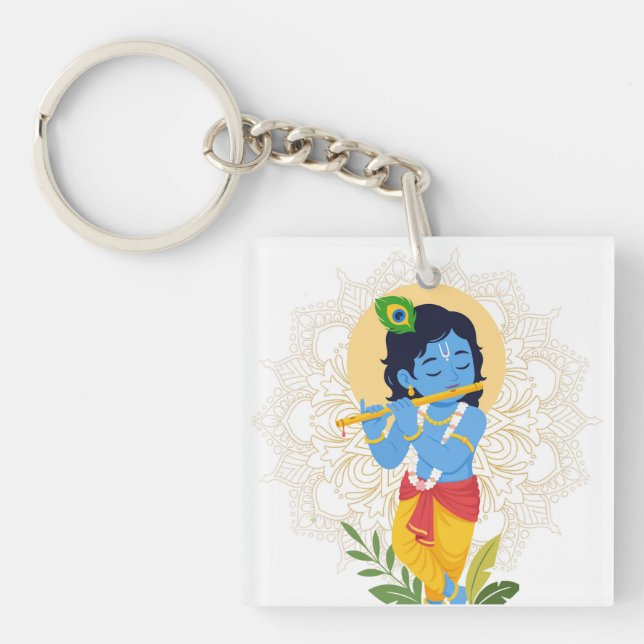 Llavero Botón de Krishna con flauta (Frente)