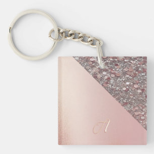 Llavero Botón de monograma de oro rosa elegante