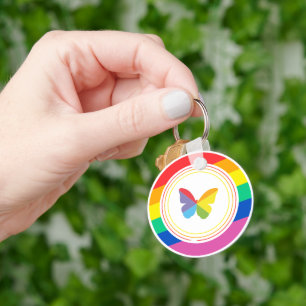 Llavero Botón de Orgullo LGBTQ+ Mariposa Arcoíris