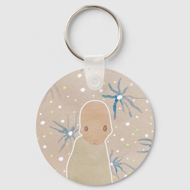 Llavero botón Flores azules (Anverso)