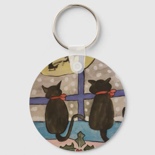 Llavero botón Navidades de gato negro