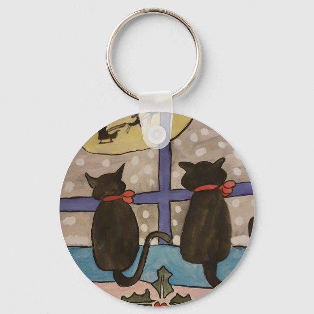Llavero botón Navidades de gato negro (Anverso)