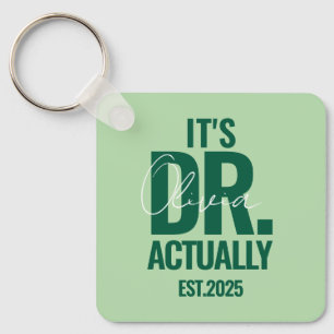 Llavero Botón verde oscuro con nombre de Dr. personalizado