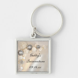Llavero Botones de Perla Blanca y de Diamante Quinceañera
