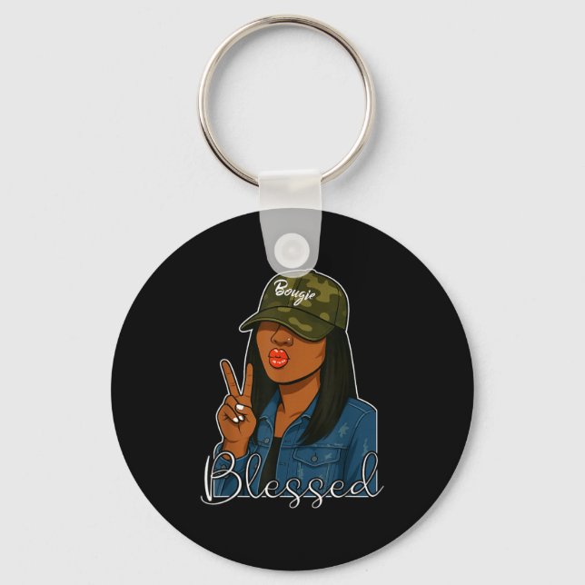 Llavero Bougie Blessed Camo Hat Christian Black Woman  (Anverso)
