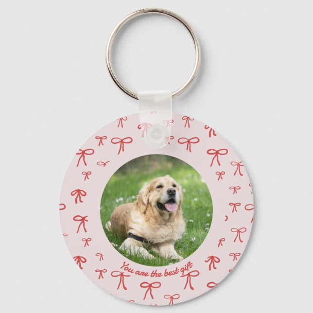 Llavero Bow Coquette Personalized Pet Photo Keychain (Reverso )