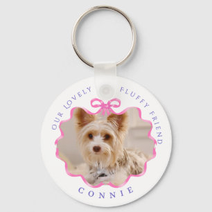 Llavero Bow Ribbon Mascota Memory Photo Pink Keychain