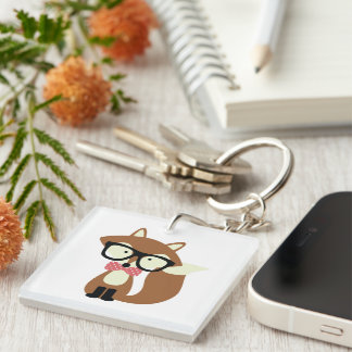Llavero Bow Tie y Glasses Hipster Brown Fox