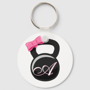 Llavero Bow y Monograma Kettlebell Rosa "A"