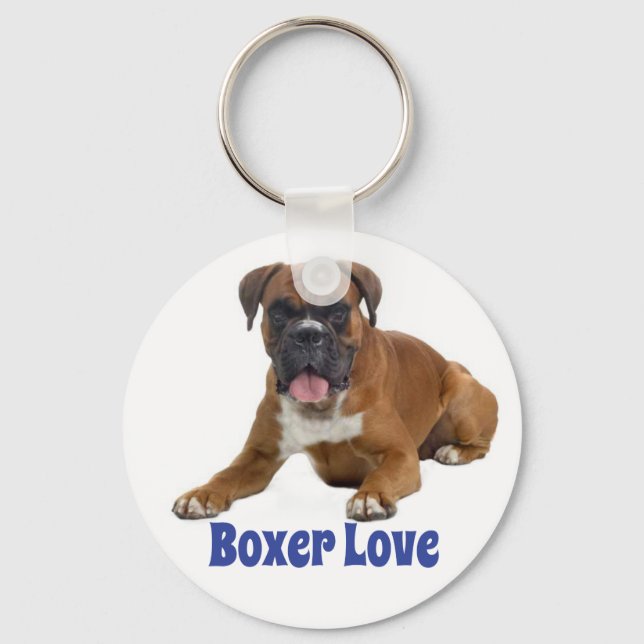 Llavero Boxeador Cachorro Azul Perro Keychain (Anverso)