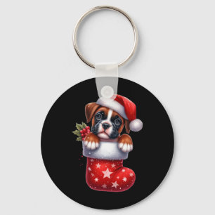 Llavero Boxeador en Navidades de pavos Santa Hat Xmas Perr