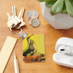 Llavero Boxeo deportivo vintage, árbitro con Boxer Knockou