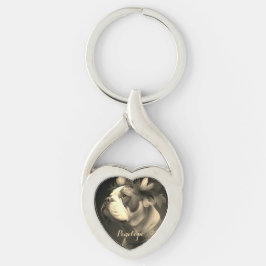 Llavero Boxer Dog Vintage Metalizado Heart Keychain