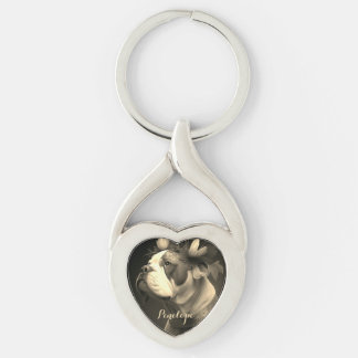 Llavero Boxer Dog Vintage Metalizado Heart Keychain