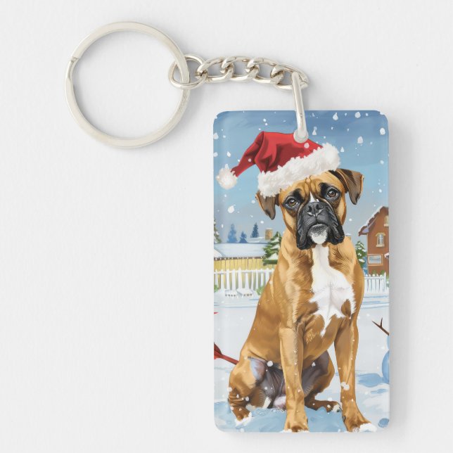 Llavero Boxer Dog Winter Wonderland Navidades Alegría (Frente)