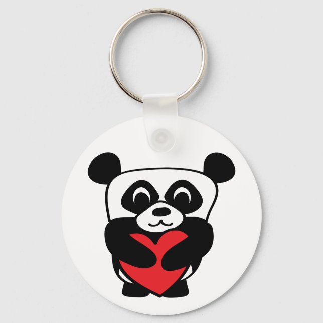 Llavero Boy Panda con gran corazón rojo (Anverso)